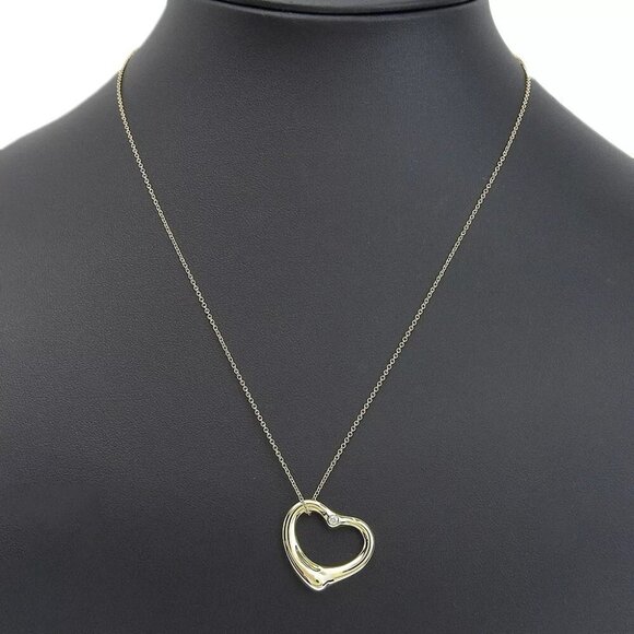 TIFFANY&Co. Open heart Necklace long K18 yellow gold/diamond 7.8g Women - Picture 1 of 13